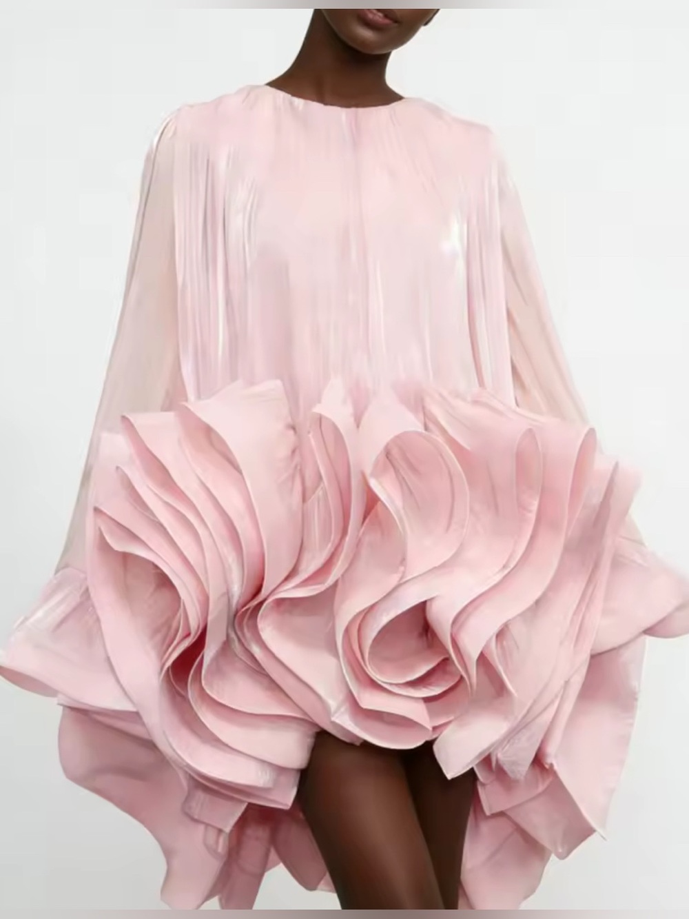 NEW $475 Sculptural Couture Pink Ruffle Mini Dress - Picture 3 of 10